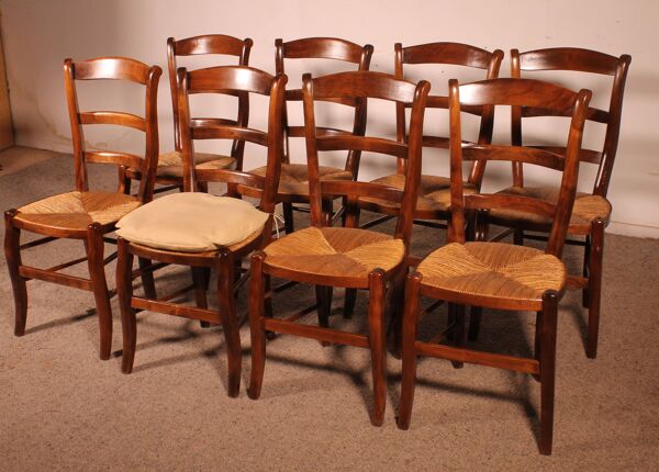 série de 8 chaises paillées en merisier