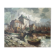 Marine, boats docked, View of Port, C.R. Ronveaux, XXth - oil on canvas