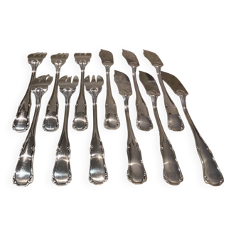 6 silver-plated fish forks and 6 fish knives by Ercuis Valencay