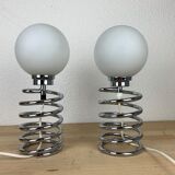 Pair of lamps spring chrome 70s