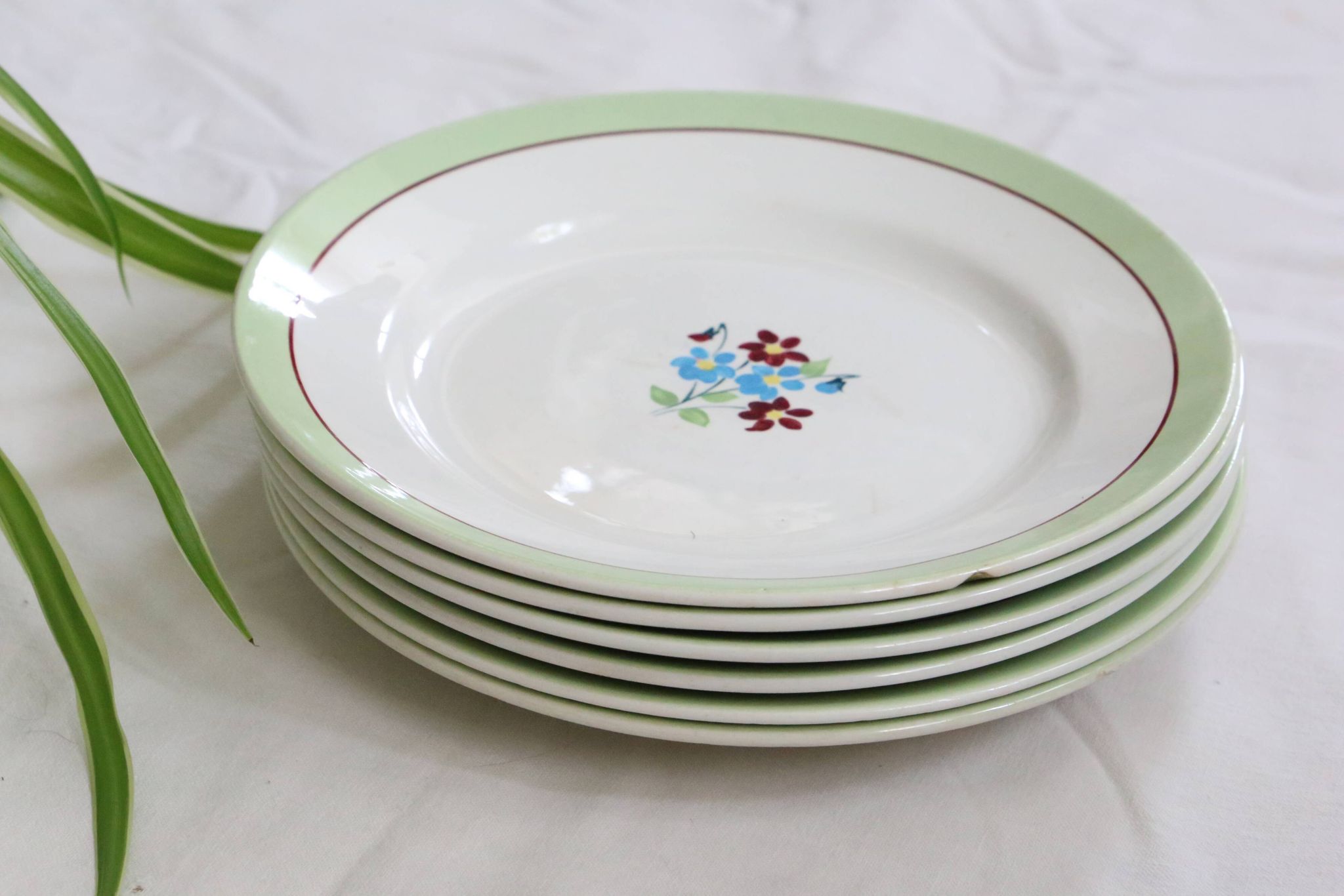 Set of 6 flat plates Moulin des Loups, Nina model, vintage French
