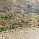 Landscape painting view of the village of Angles Gard Avignon Hurard 1887-1956