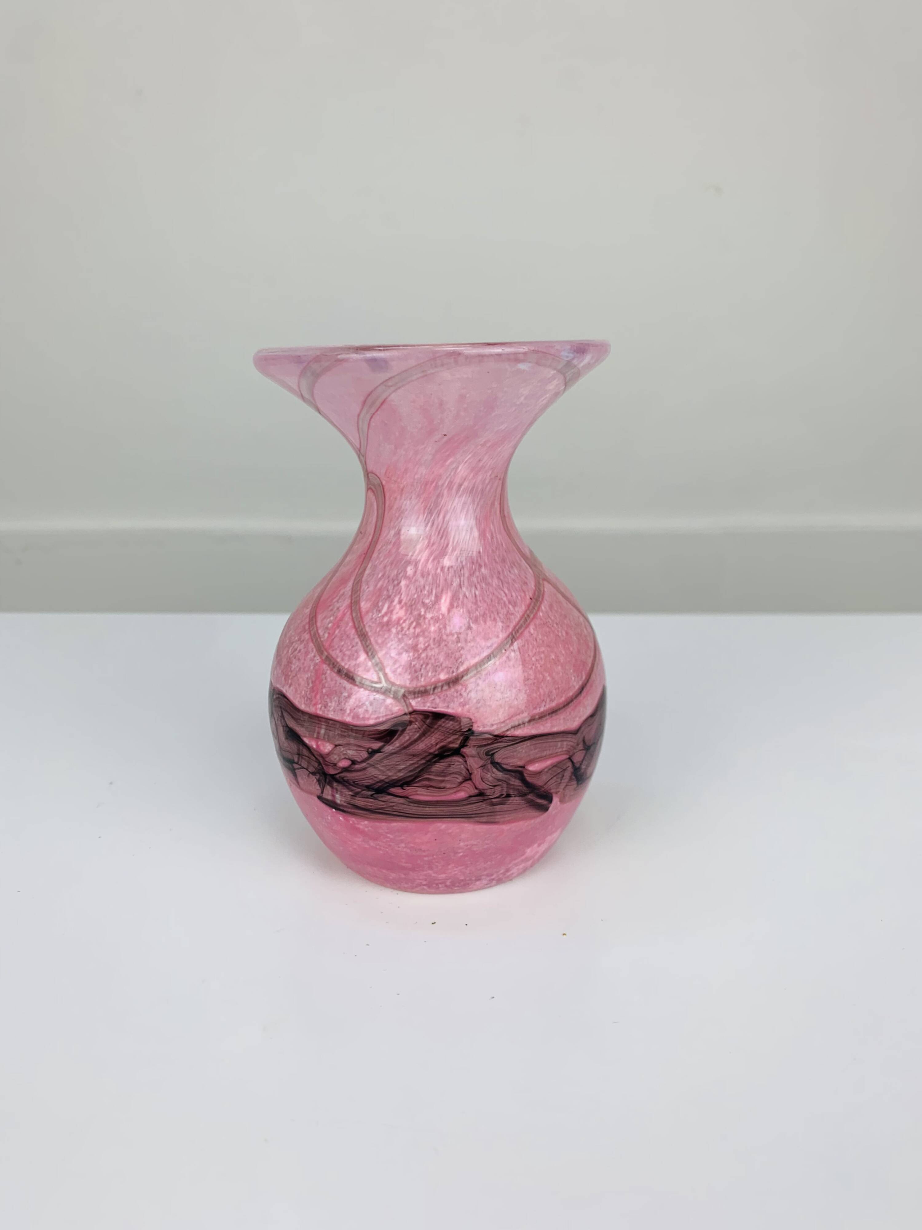 Blown glass vase signed Mdina Malta workshop, vintage, 80s