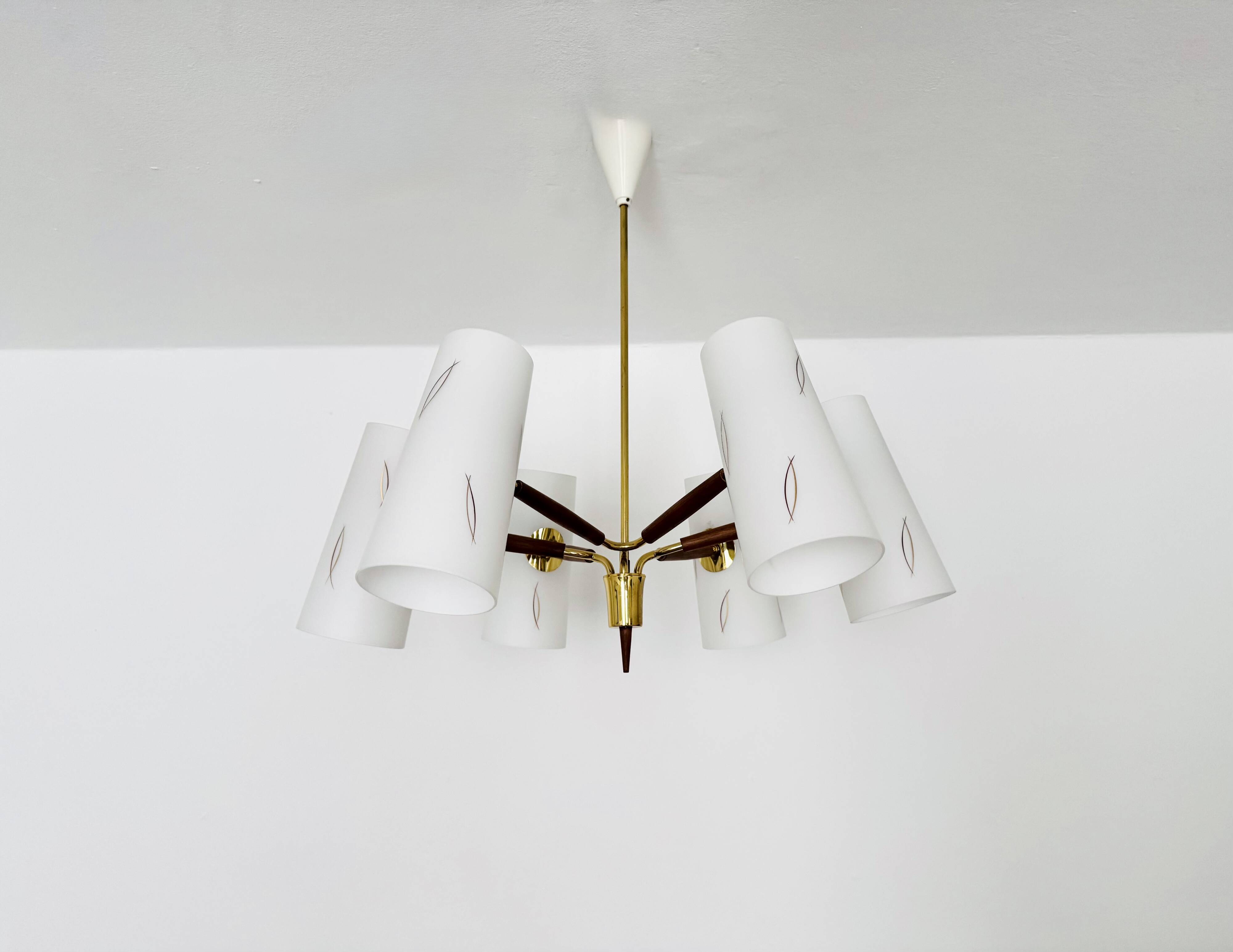 Brass and Walnut Chandelier by Rupert Nikoll