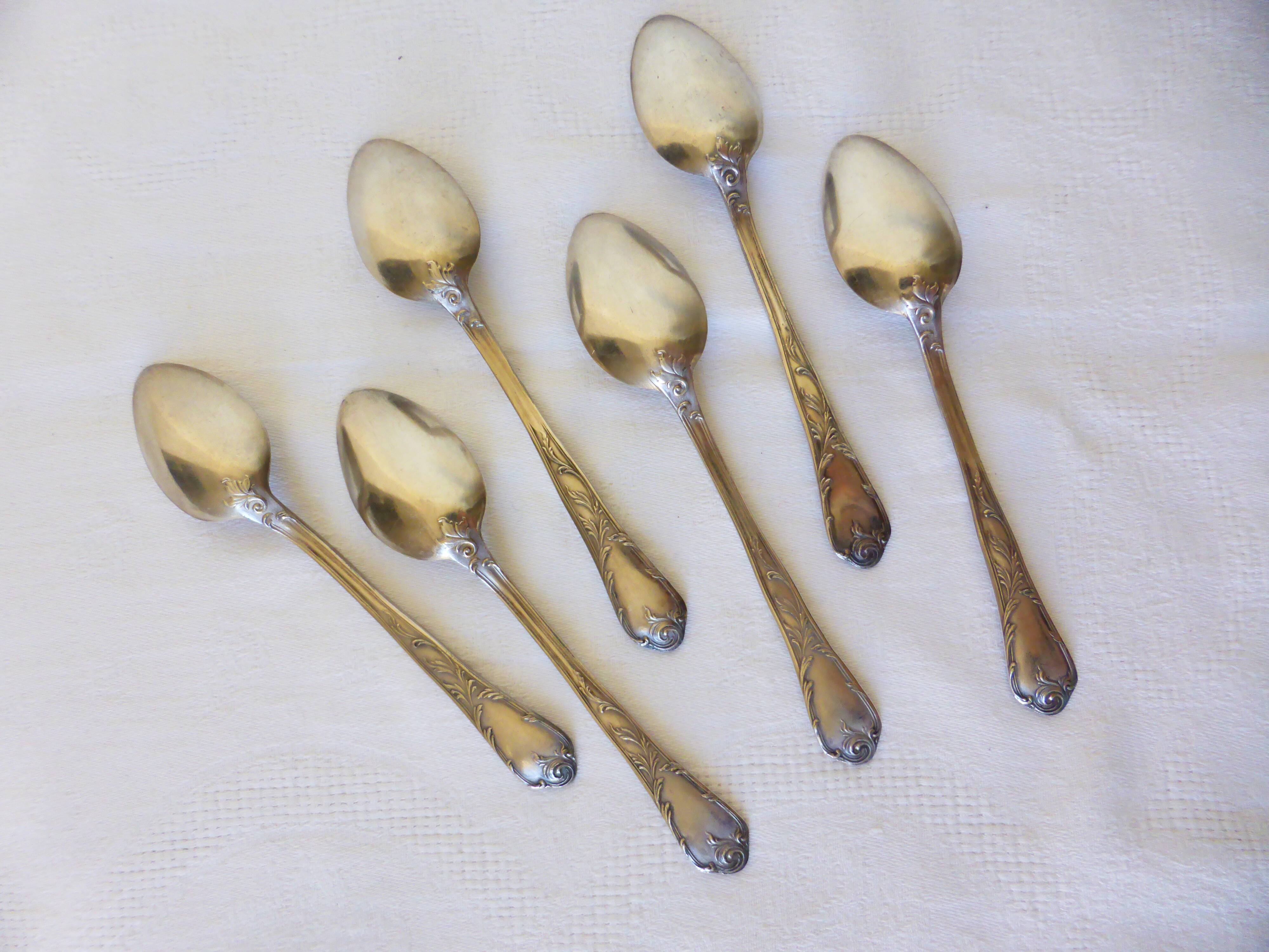 6 vintage teaspoons in silver metal punched 2106149