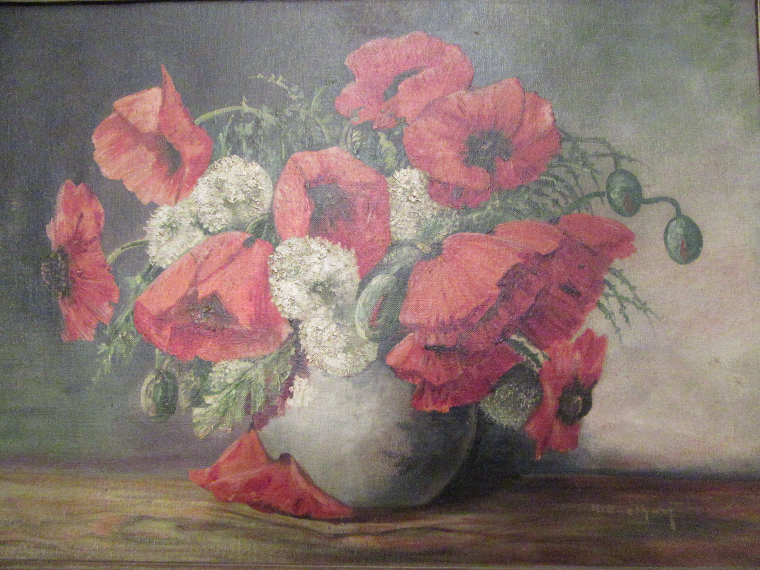 Still life 1950s Bouquet poppies in vase