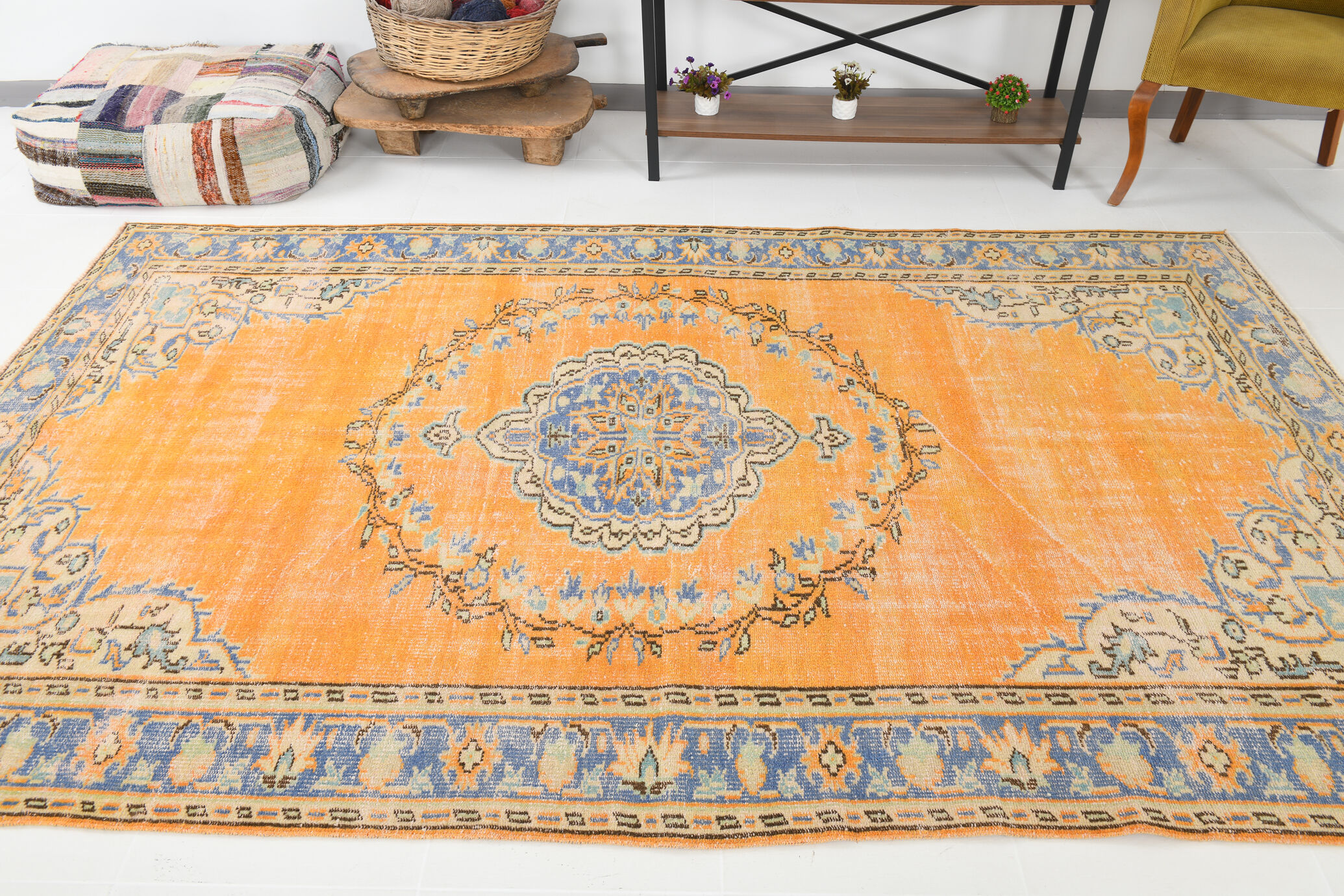 6x9 orange madallion oushak rug, 288x194cm