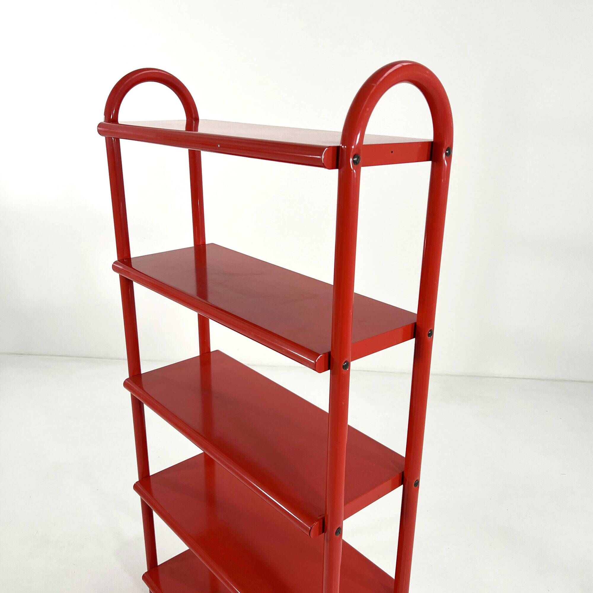 Red tubular leg shelf, 1980