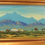 Mongolia landscape painting signed frame