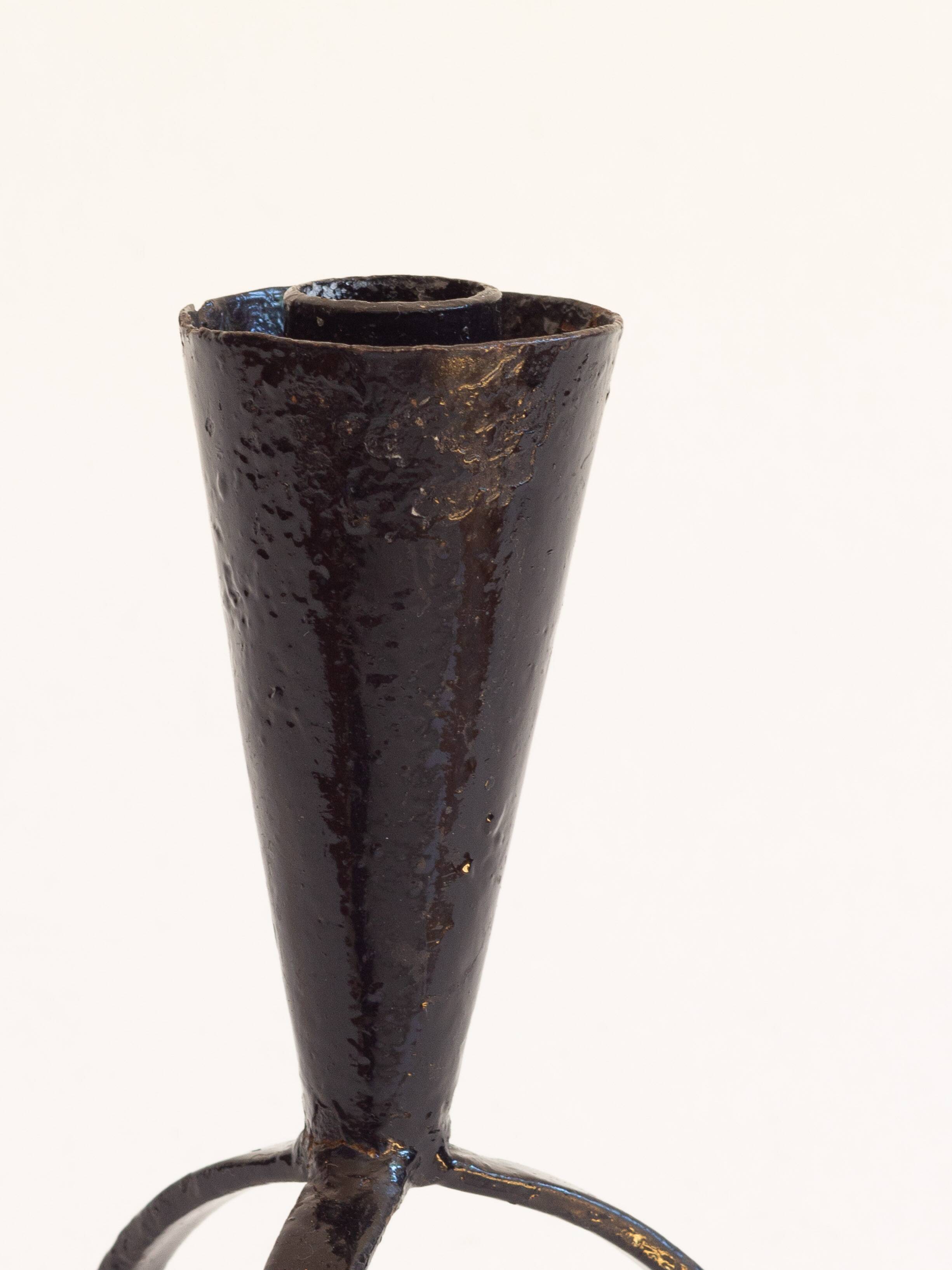Tripod candle holder in black enamelled wrought iron, 1960s