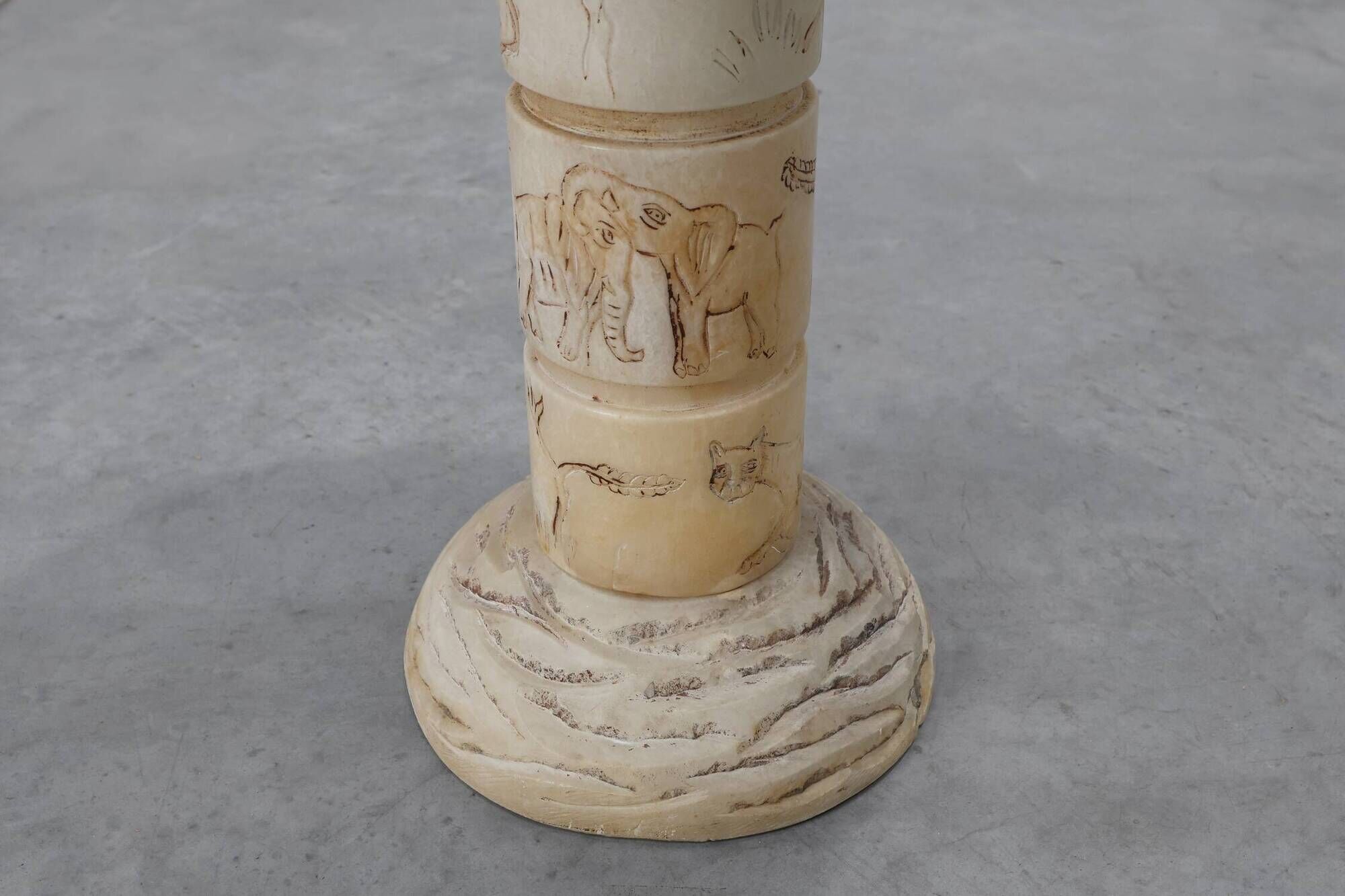 Carved alabaster pedestal with engraved figures, Italy ca. 1900