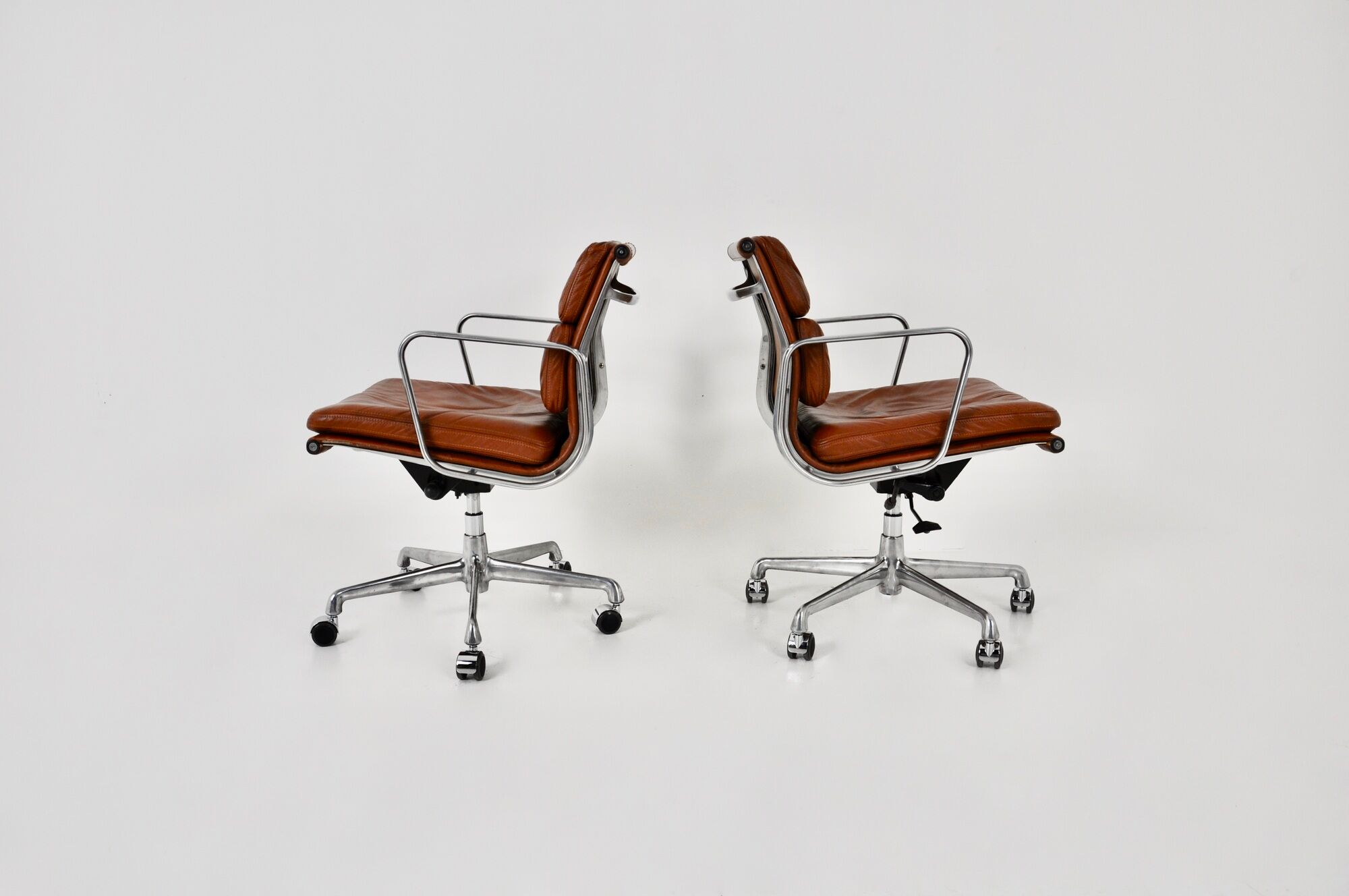 EA 217 Soft Pad Chairs in Cognac Leather by Charles & Ray Eames for ICF, 1970s set of 2