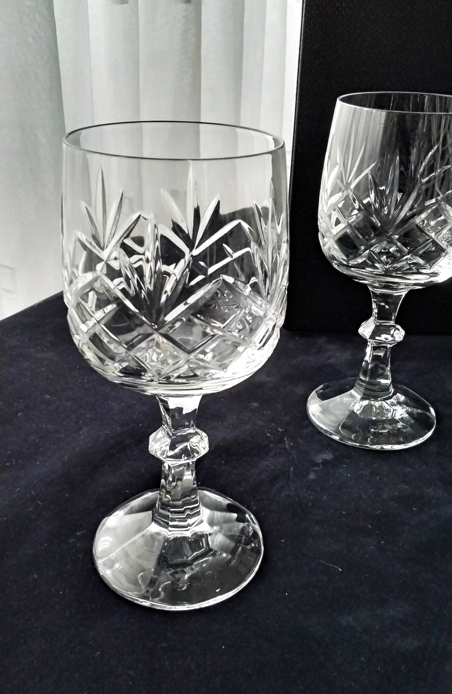 6 water glasses or large cut crystal wine glasses