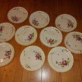 10 dessert plates painted decorated with flowers, insects (all different)