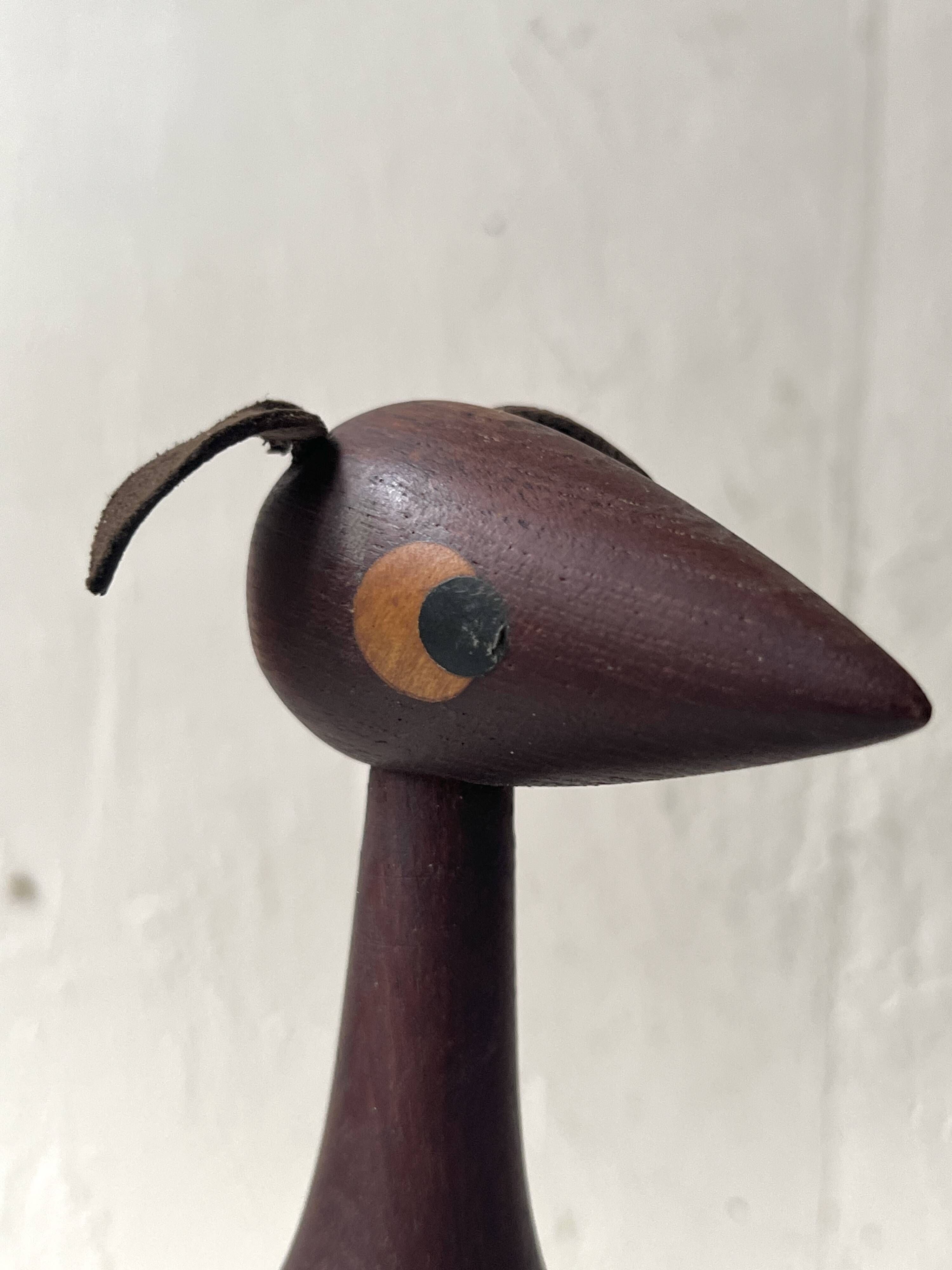 Teak wood kangaroo sculpture & genuine leather, Damemark design 1970