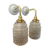 Pair of vintage electrified glass wall lamps