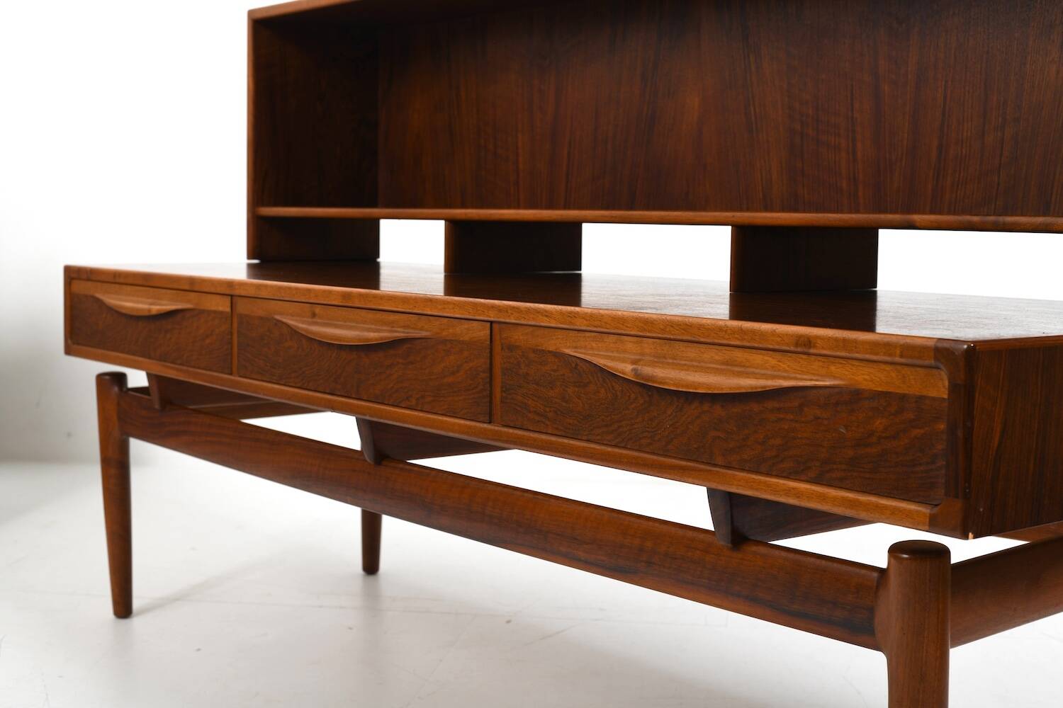 Kurt Østervig Low Walnut Sideboard with Bookcase Top 1950s