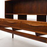 Kurt Østervig Low Walnut Sideboard with Bookcase Top 1950s