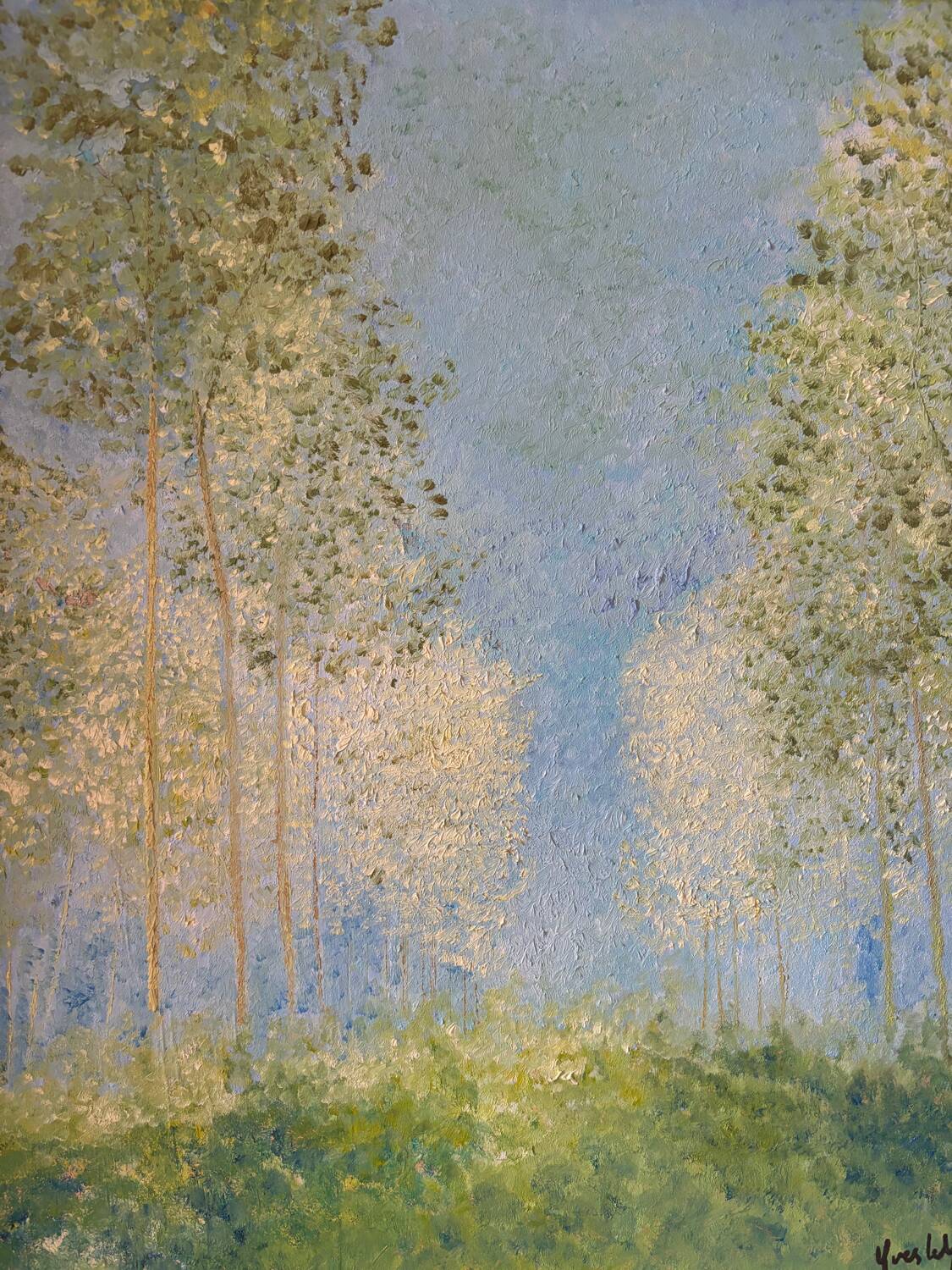 Paysage de peupliers signé