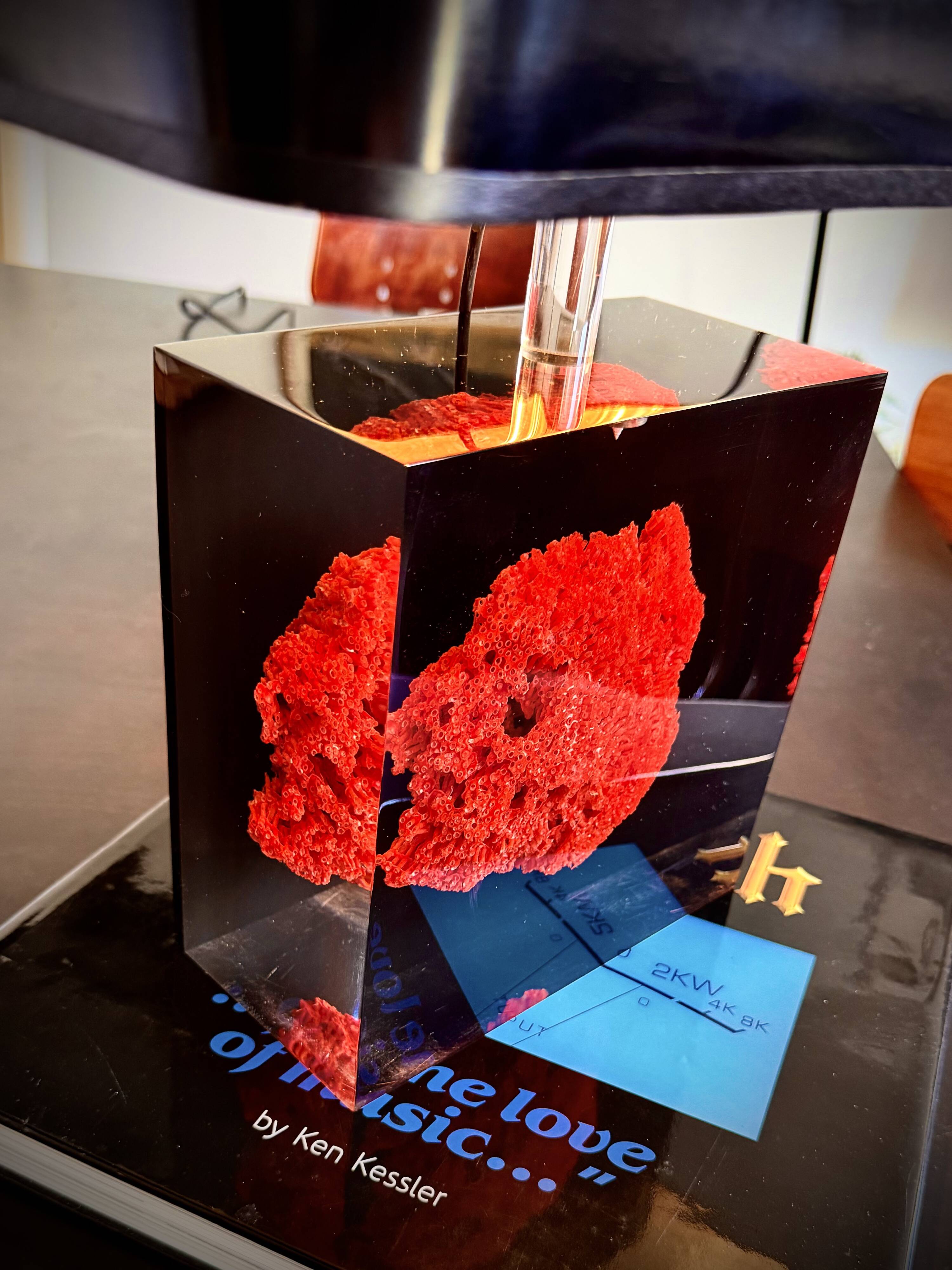 Coral red inclusion lamp by Pierre Giraudon