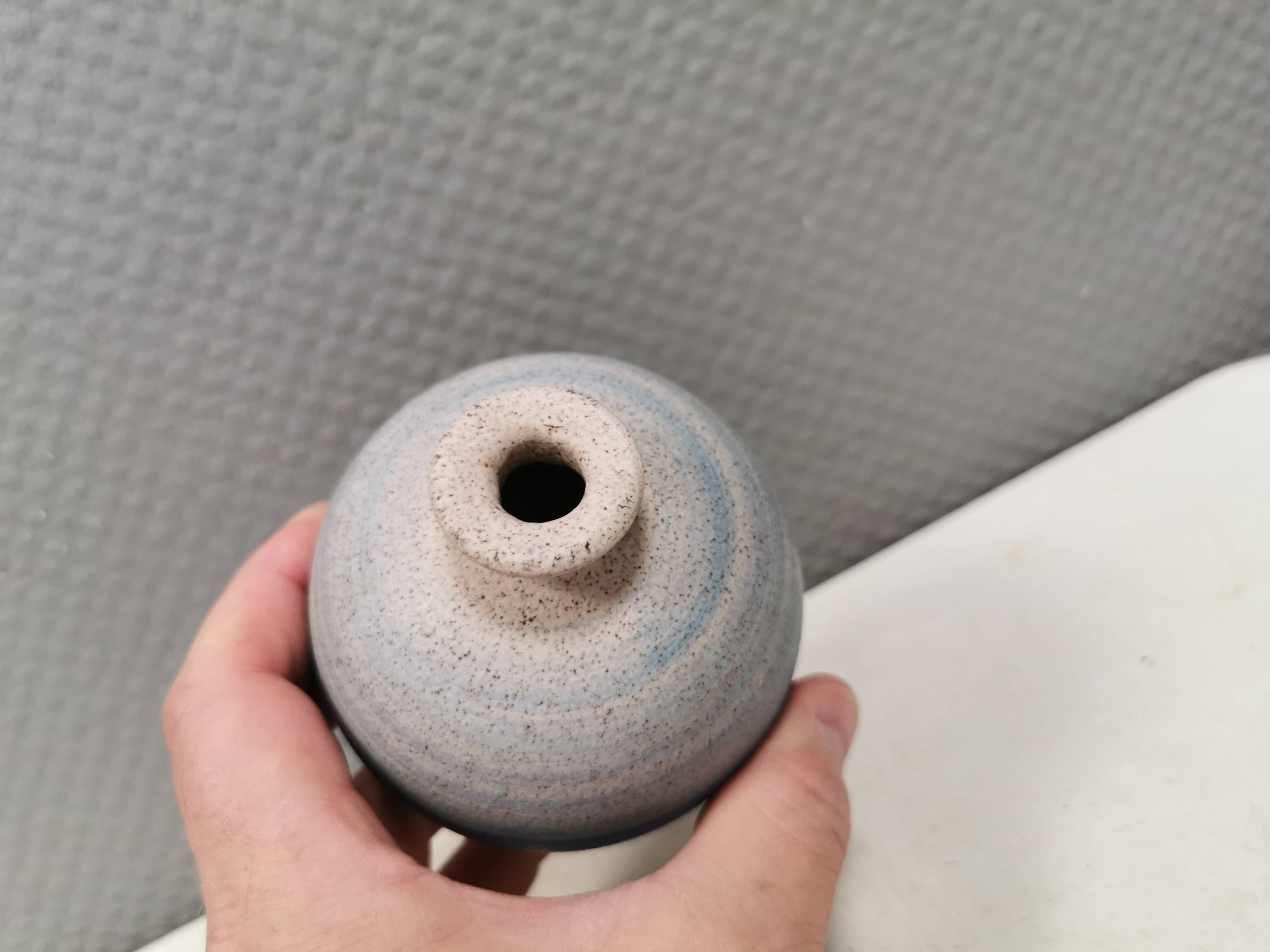 A small, round, beautiful ceramic vase from Denmark, dating from the 1980s.
