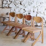 4 vintage canteen chairs in beech, 1980.