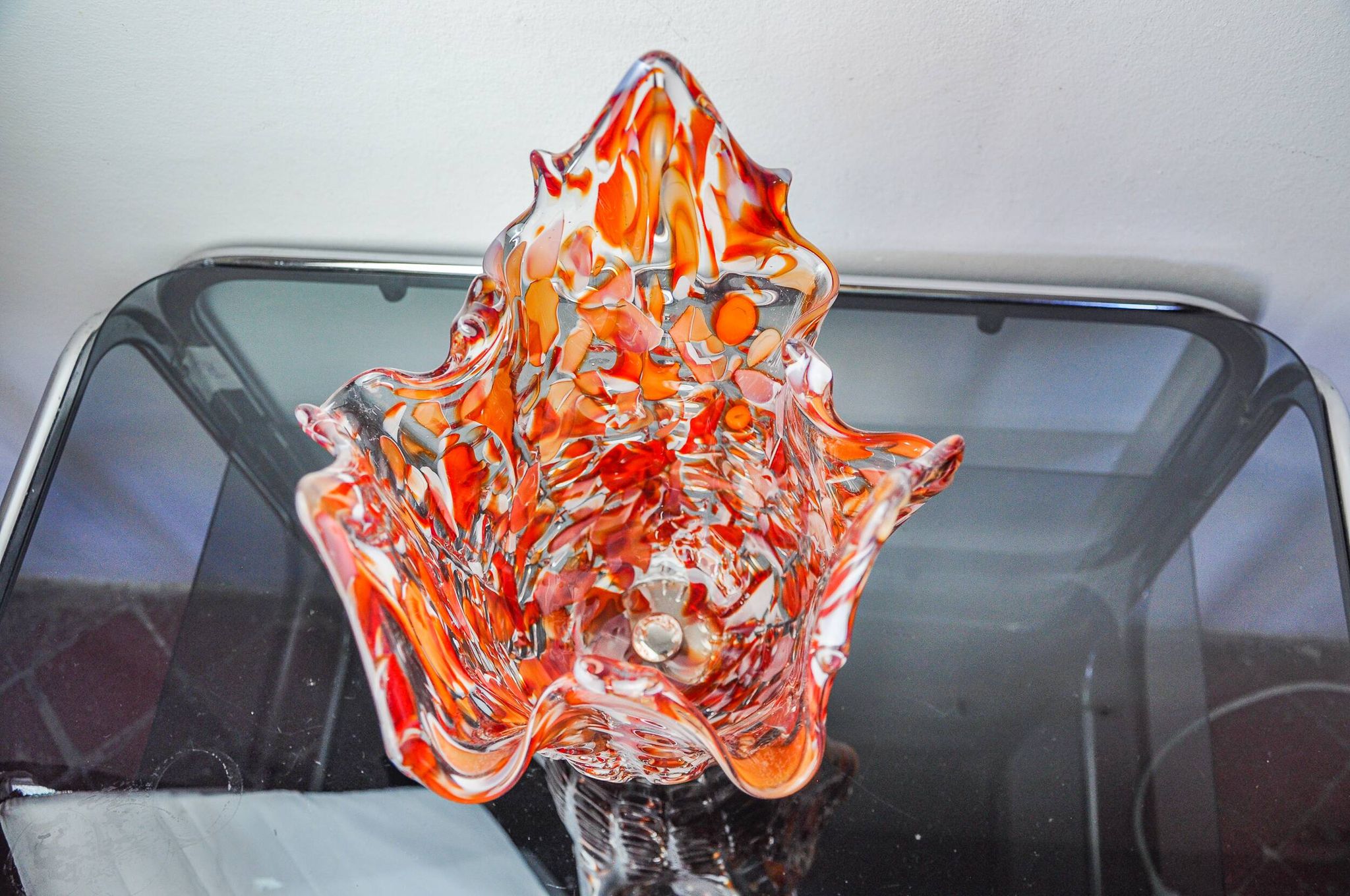 Red and white Seguso vase in Murano glass, Italy, 1960