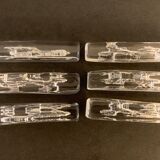 6 Striated and textured Daum crystal knife holders in their original box