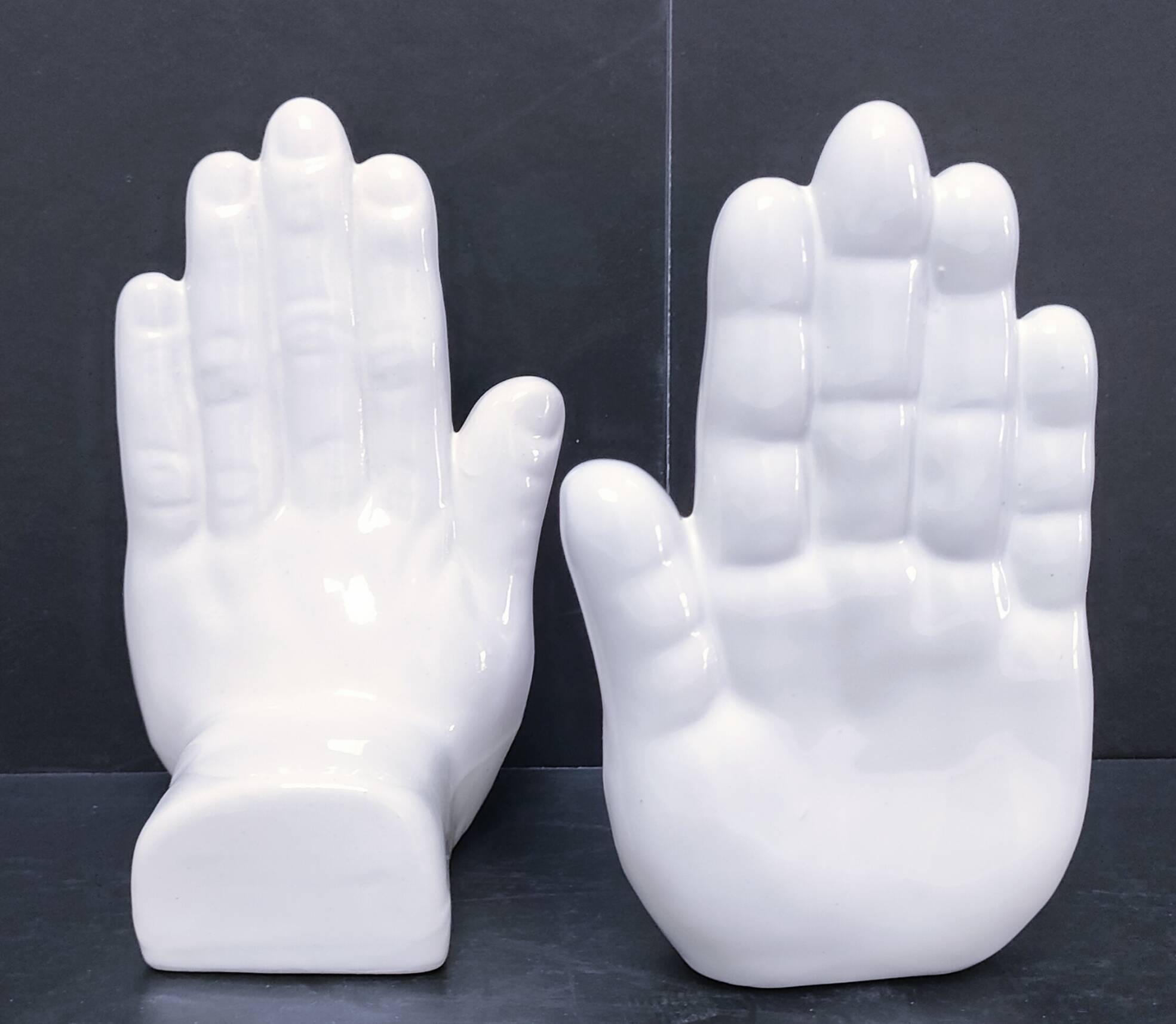 Pair of 80s design ceramic hand bookends