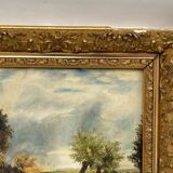Oil by Lhopin or Hopin signature to identify woman cows Barbizon late 19th century