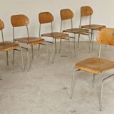 Set of 6 metal and wood school chairs  
Former Czechoslovakia 1960