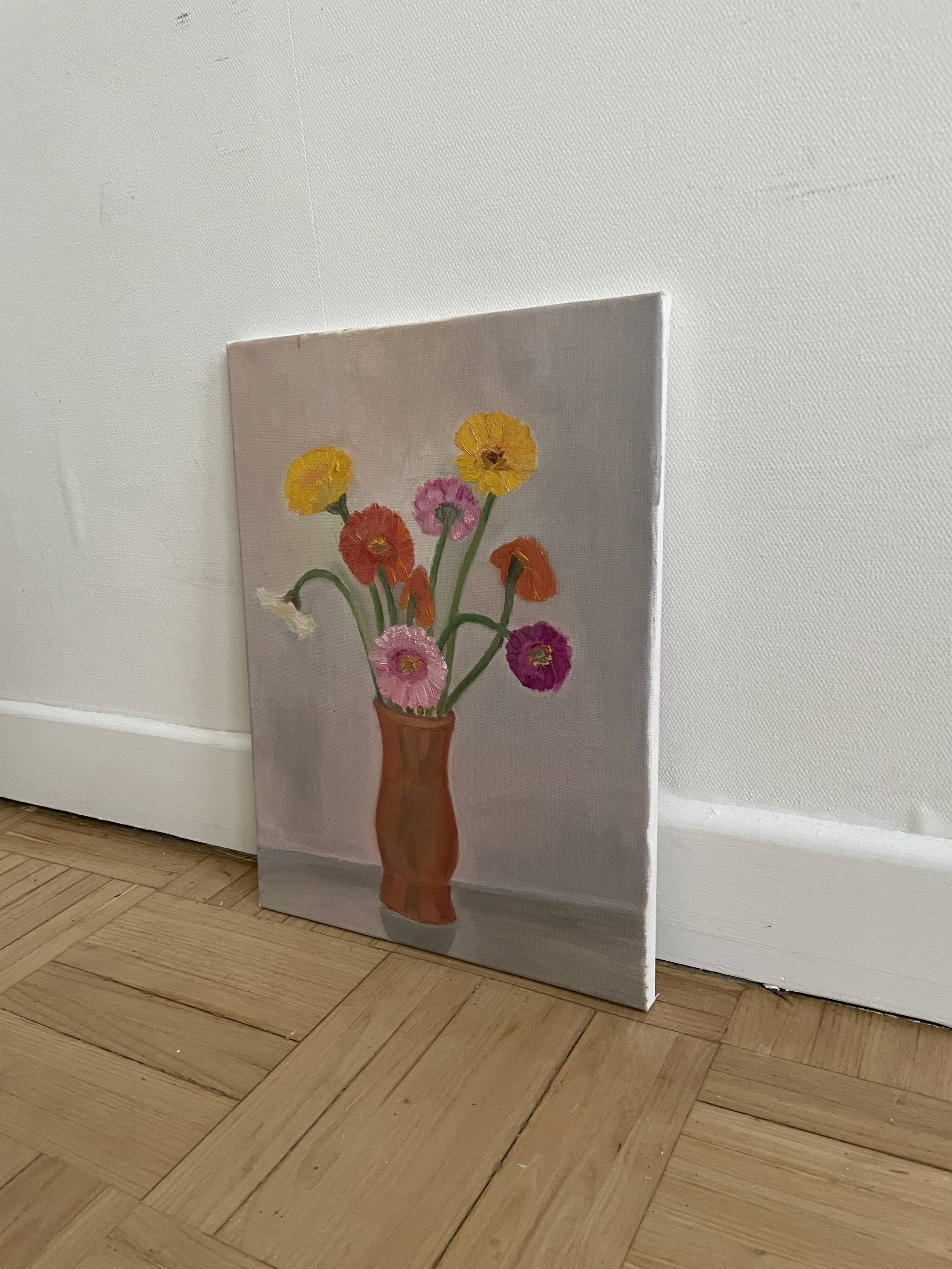 Tableau bouquet, peinture sur toile