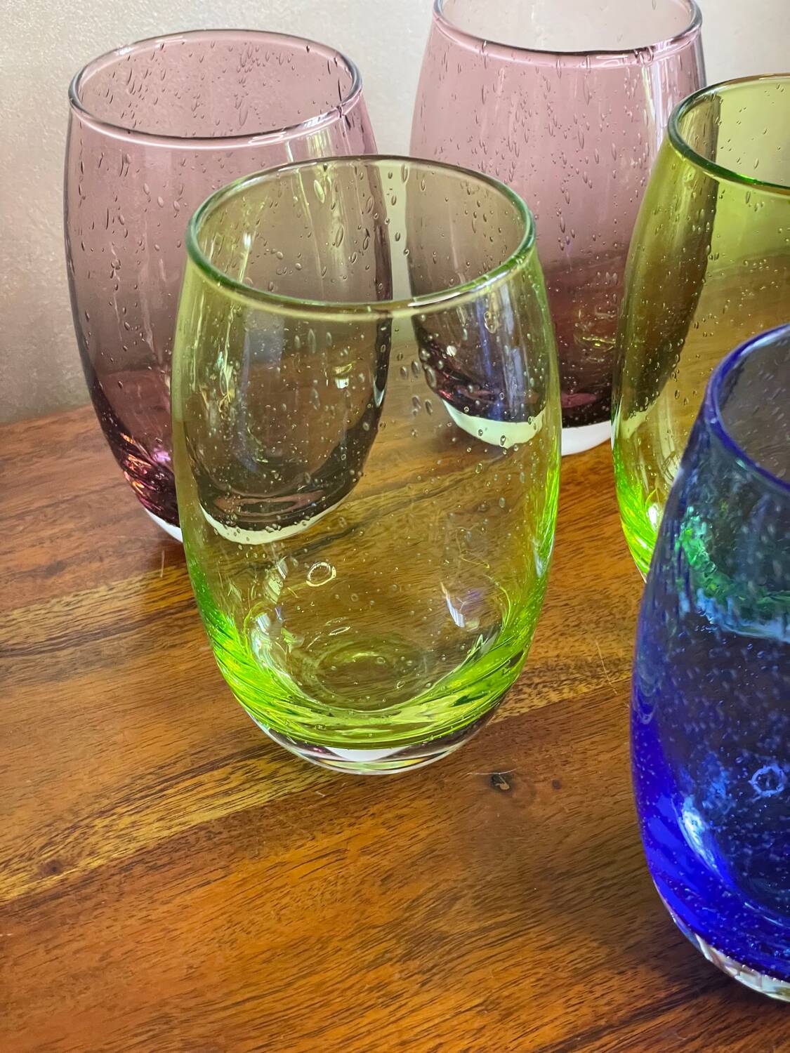 5 coloured bubble glass tumblers