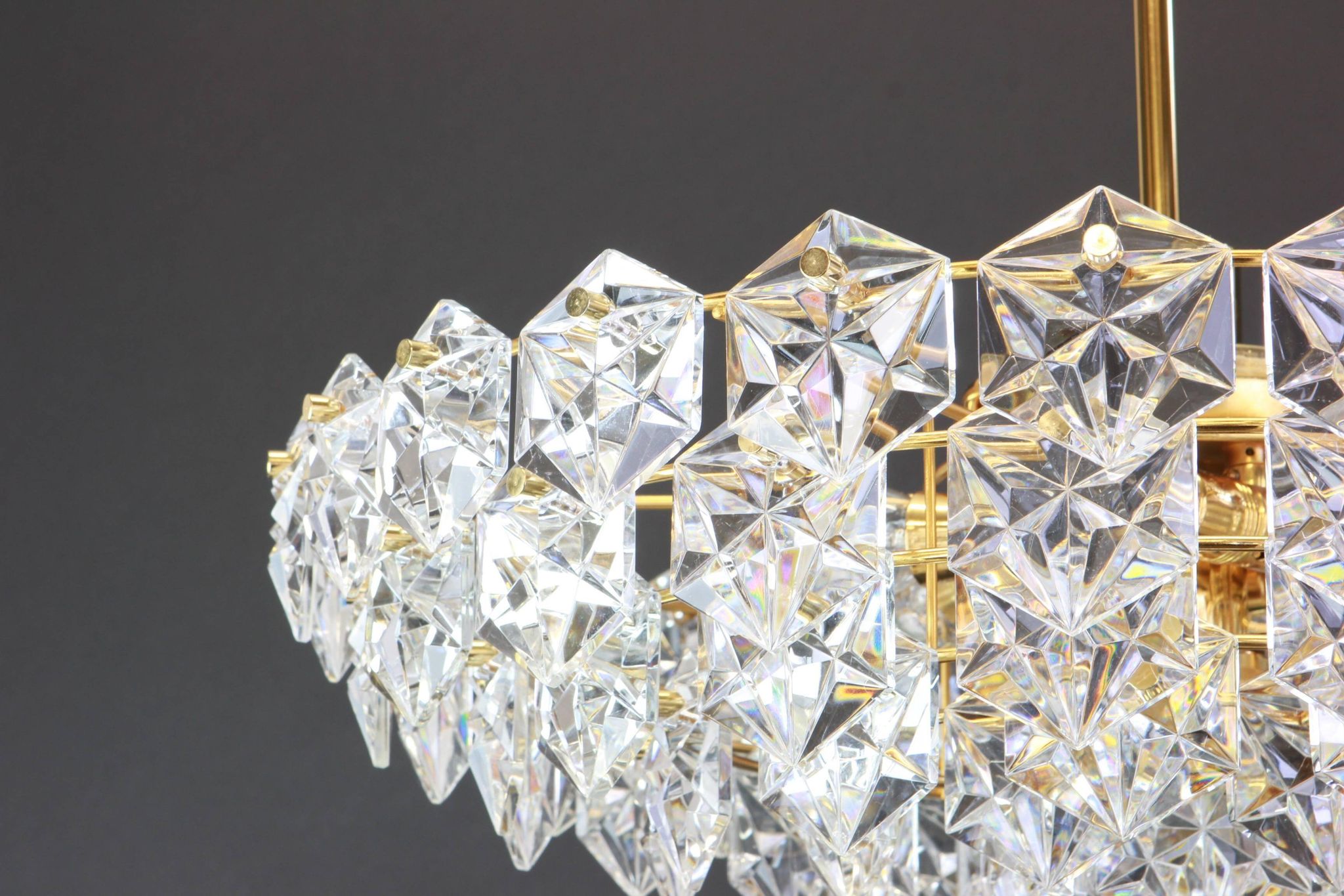Impressive brass and crystal glass chandelier by Kinkeldey, Germany, 1970s.