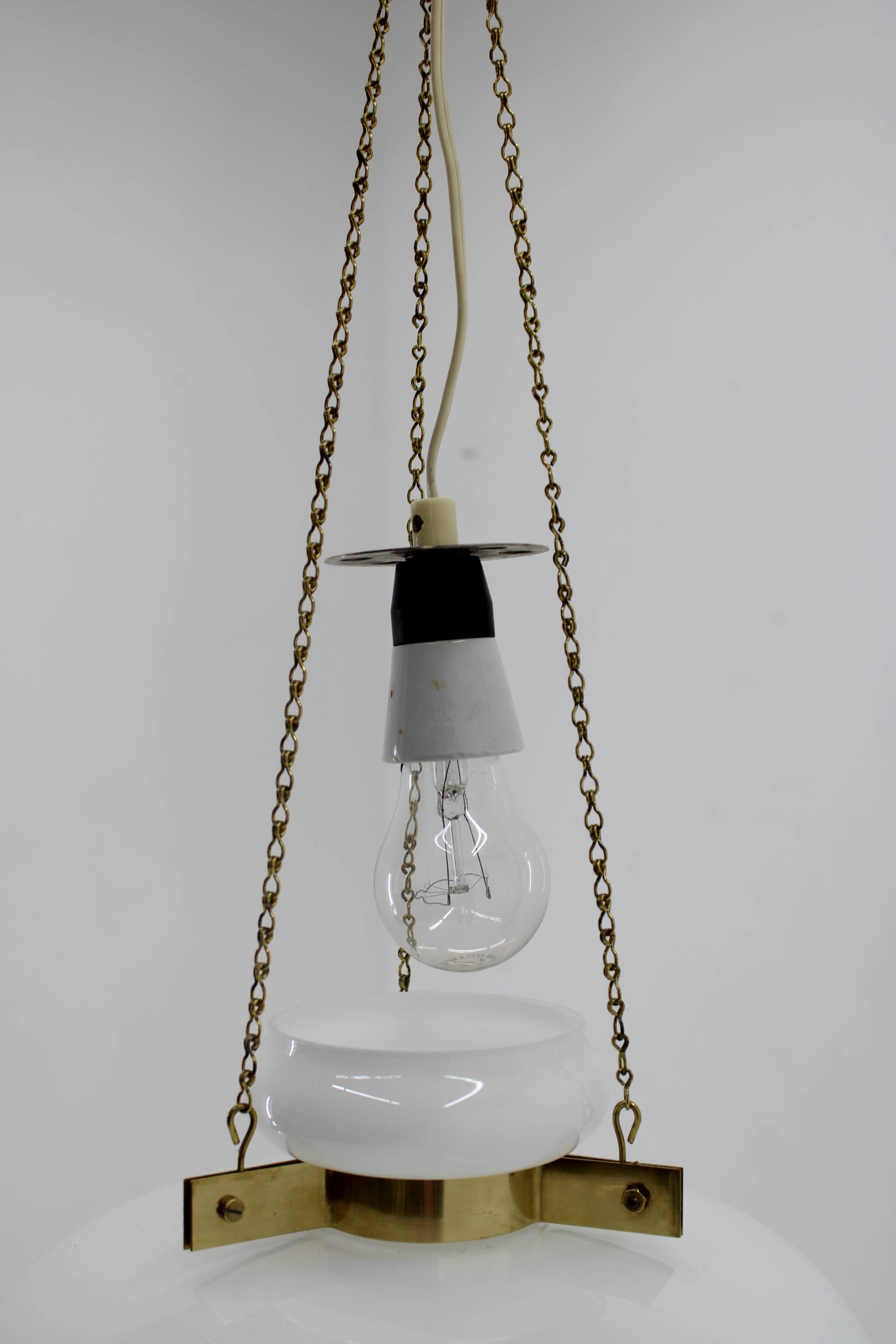 1970s Opaline Glass & Brass Pendant Light , 2 items available