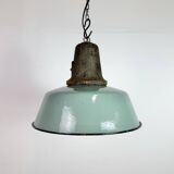 Industrial Petrol Enamel Factory Lamp with Cast Iron Top, 1960s