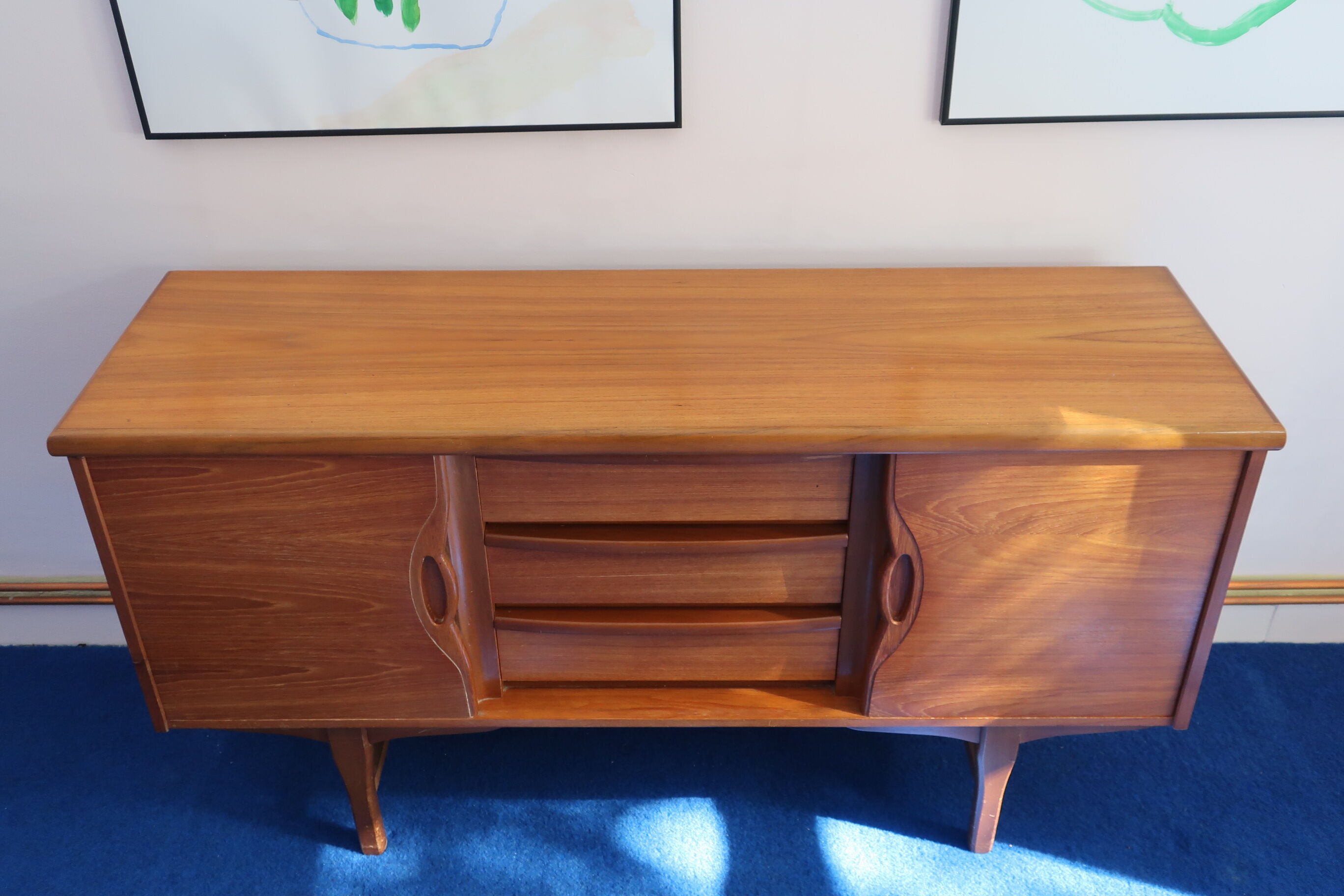60s teak row, two sliding doors