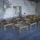 Lot de dix-huit tables basses rotin 1950