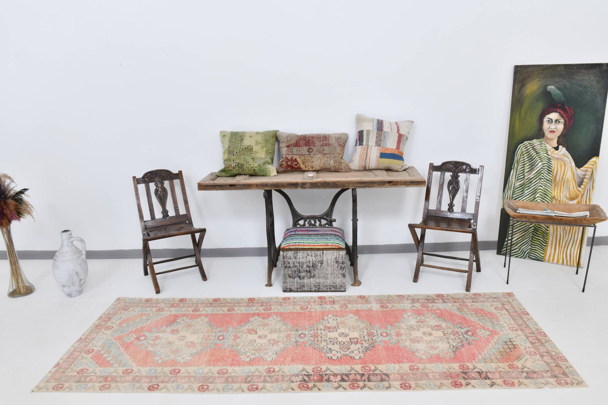 3x9 Red & Beige Vintage Persian Runner Rug, 98x285Cm SK 21187