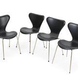 4x Arne Jacobsen black leather chairs Fritz Hansen