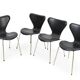 4x Arne Jacobsen black leather chairs Fritz Hansen