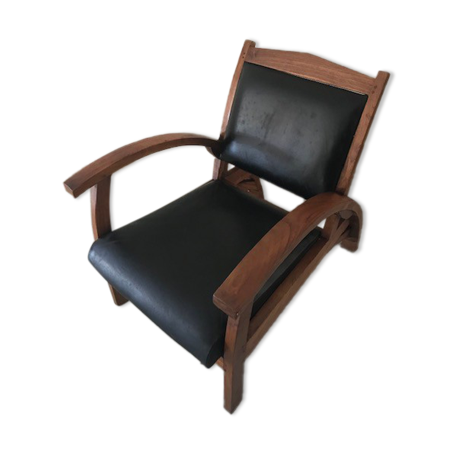 Teak armchair and black leather