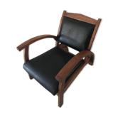 Teak armchair and black leather