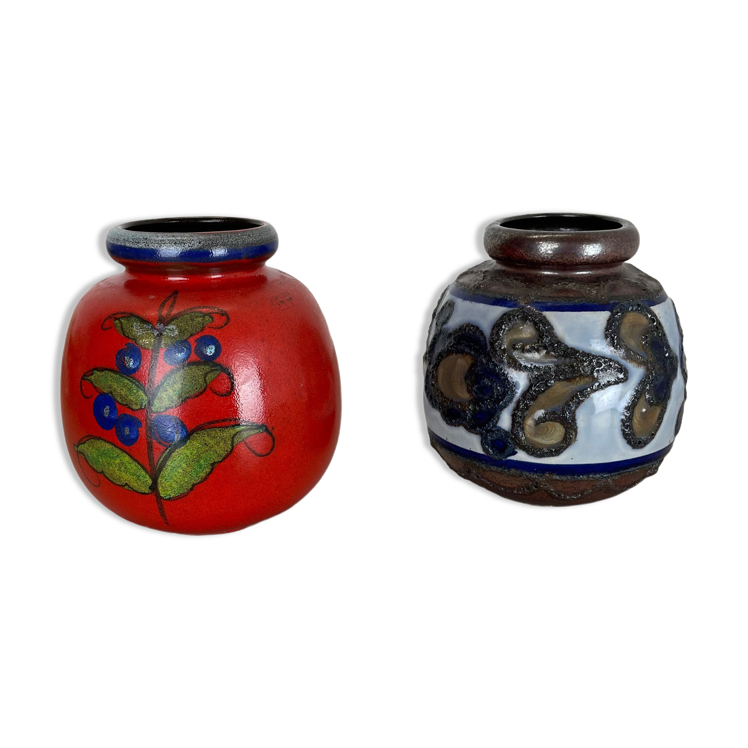 Set of Two Pottery Fat Lava Vases "Multi-Color" by Scheurich, Germany, 1970s