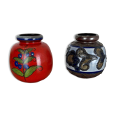 Set of Two Pottery Fat Lava Vases "Multi-Color" by Scheurich, Germany, 1970s