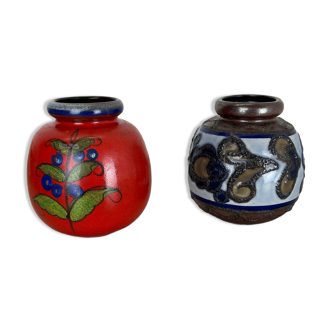 Set of Two Pottery Fat Lava Vases "Multi-Color" by Scheurich, Germany, 1970s