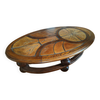 Ceramic and wood table in the shape of trees in the style of capron style
