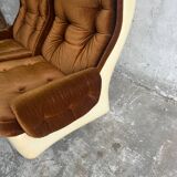 Canapé modulable 4 places Airborne années 1970 — Coussins en velours marron et coque en ABS crème