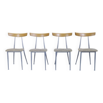 Set of 4 dining chair in metal and wood with wicker seats