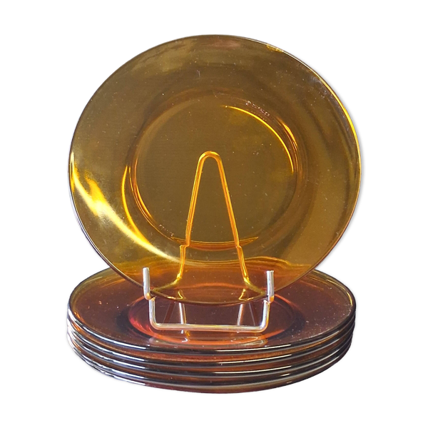 Lot de 6 assiettes à dessert en verre jaune de chez Duralex en bon état